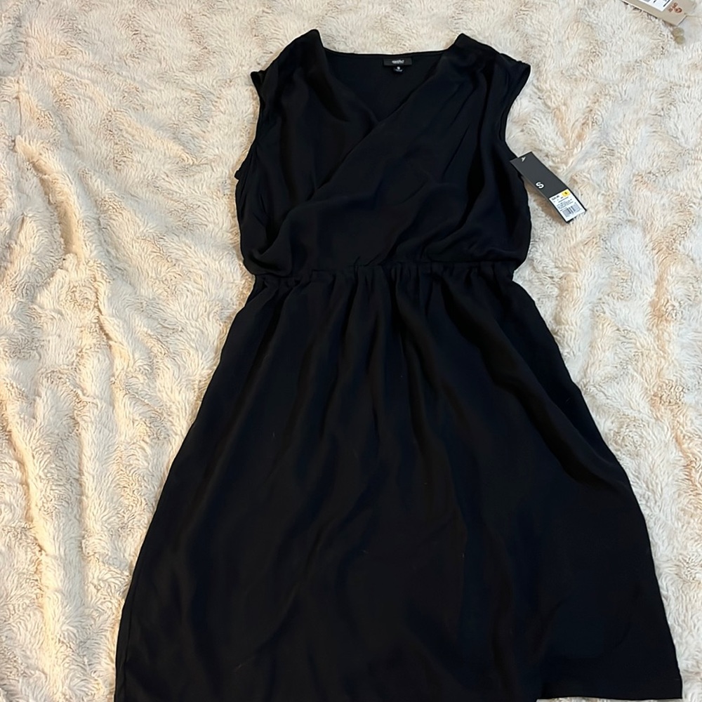 Mossimo Black Wrap V-Neck Faux Wrap Waistband Elastic Sleeveless Dress Size S